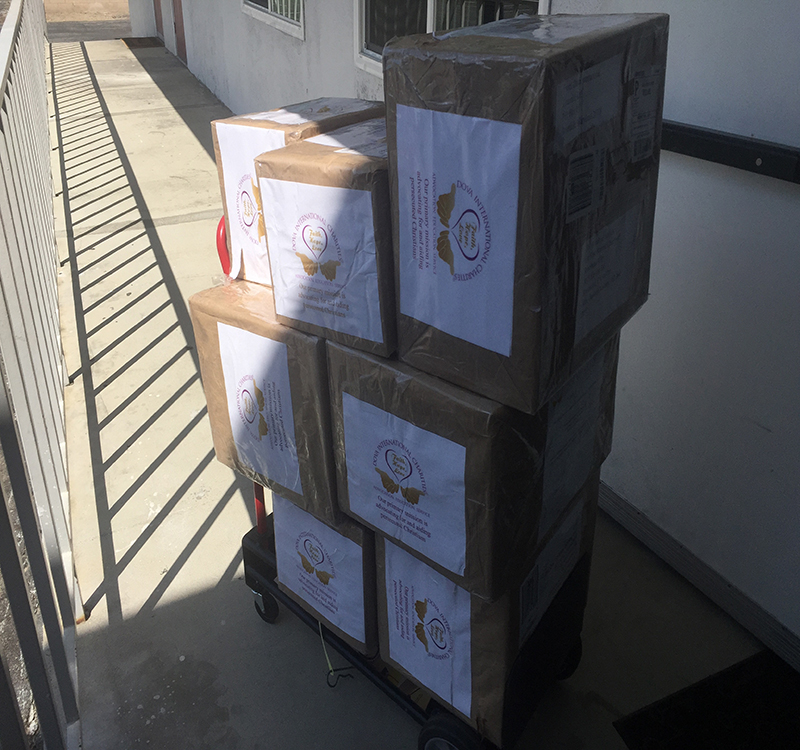 Humanitarian aid arriving at Warehouse in California be shipped to Iraq